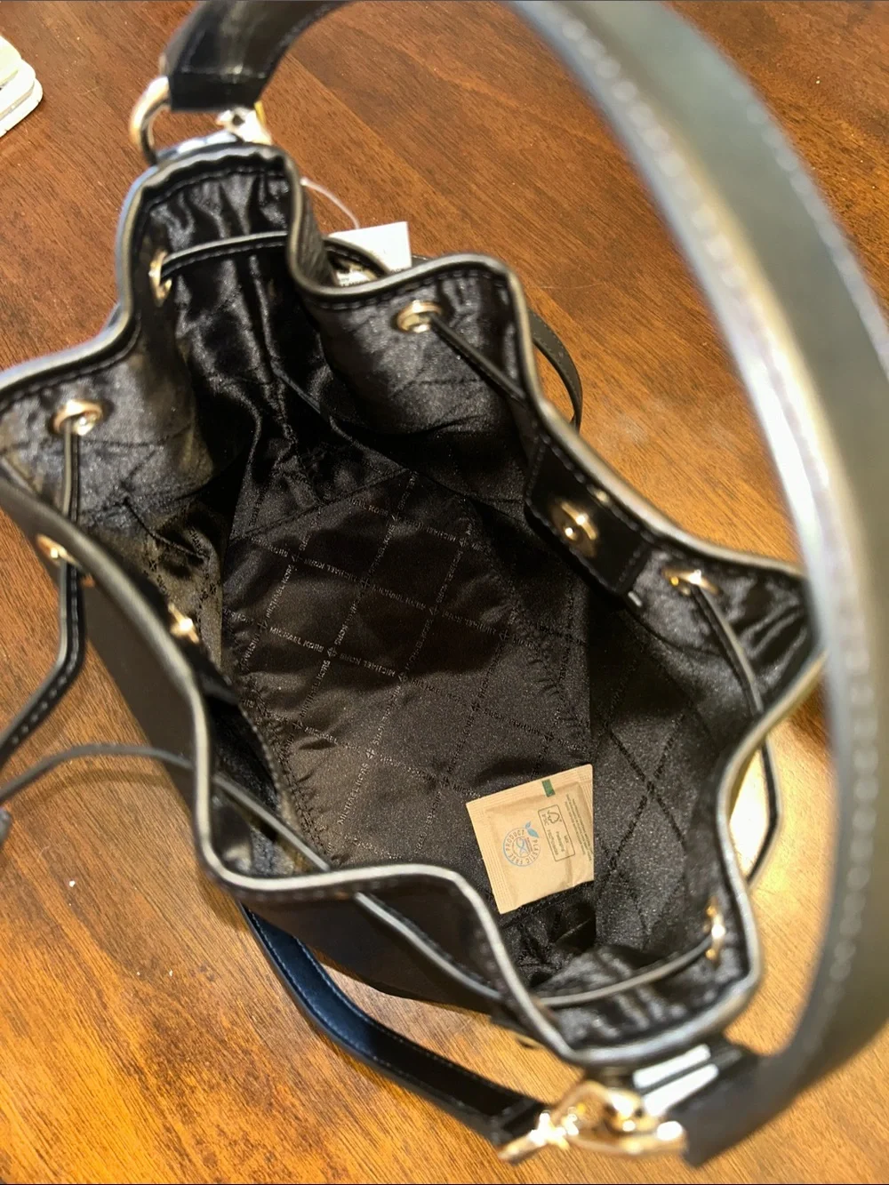 Michael Kors Black Pebbled Leather Bucket Crossbody with Gold Hardware